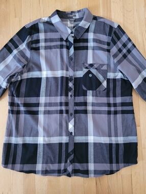 NWT EDDIE BAUER PLAID SHIRT STEIN'S FIELD FLANNEL BUTTON UP GRAY BLACK PLUS XXL